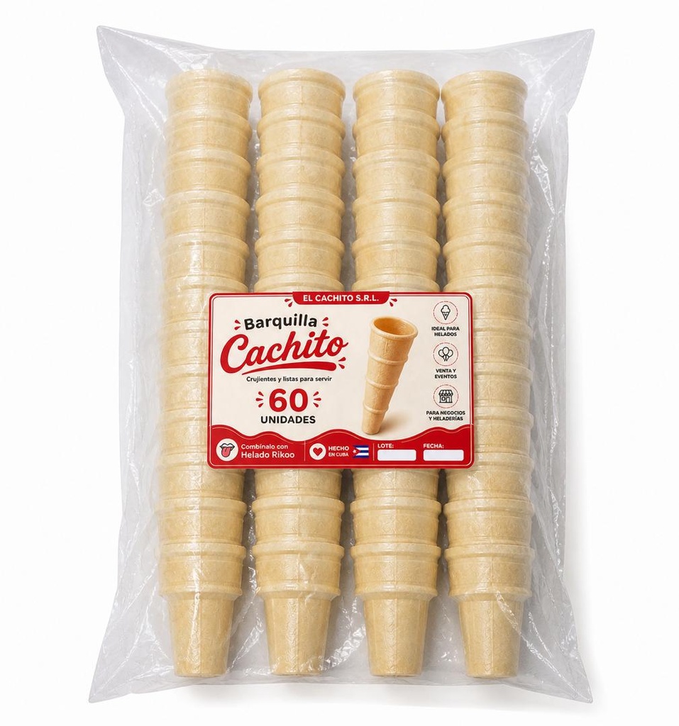 Paquete de 60 Barquillas Cachito para Helado