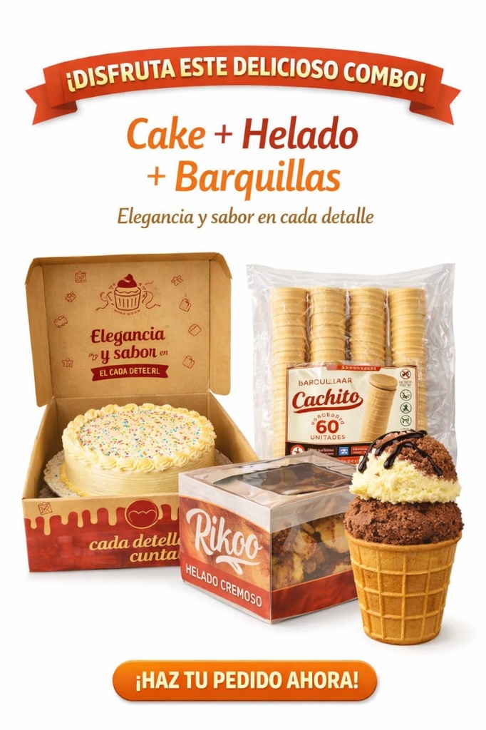 Combo Cachito  (Cake 20cm, Caja de Helado, Barquillas)