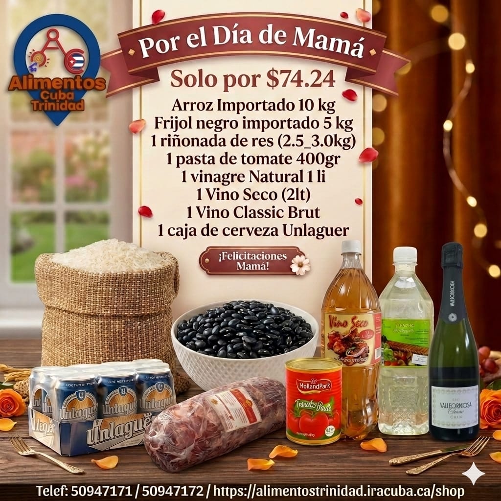 Combo #4.     Arroz 10 kg, frijol negro 5 kg, 1 pasta de Tomate, 1 vinagre 1lt, 1 vino seco 2lt, 1 caja cerveza Unlaguer, 1 vino Cava Clasicc Brut, 1 cañada de res (2.5-3.0 kg)