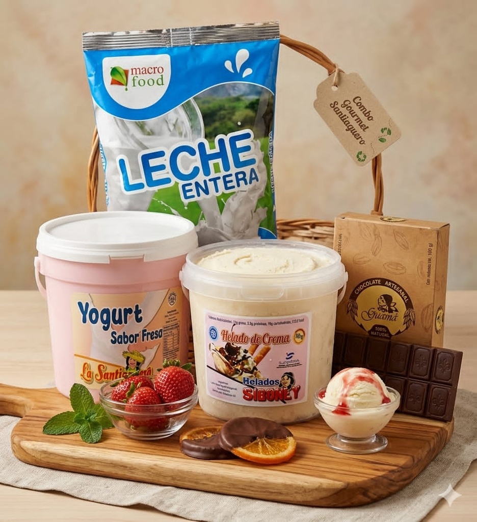 Combo Lácteo(1 pqt de leche 1kg, 1 yogurt saborizado, 1 Helado de Crema, 2 tabletas de chocolate)