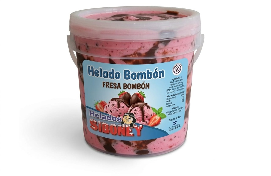 Helado de Crema sabor Fresa Bombón, cubo de 4L 